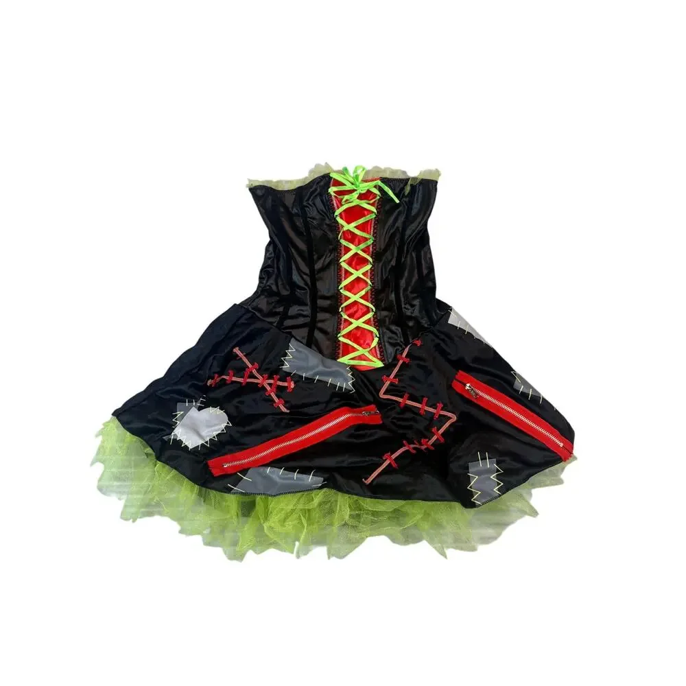 Leg Avenue Monster Bride Costume Black Dress Green Tutu Red Lace Up Women S - Picture 4 of 12